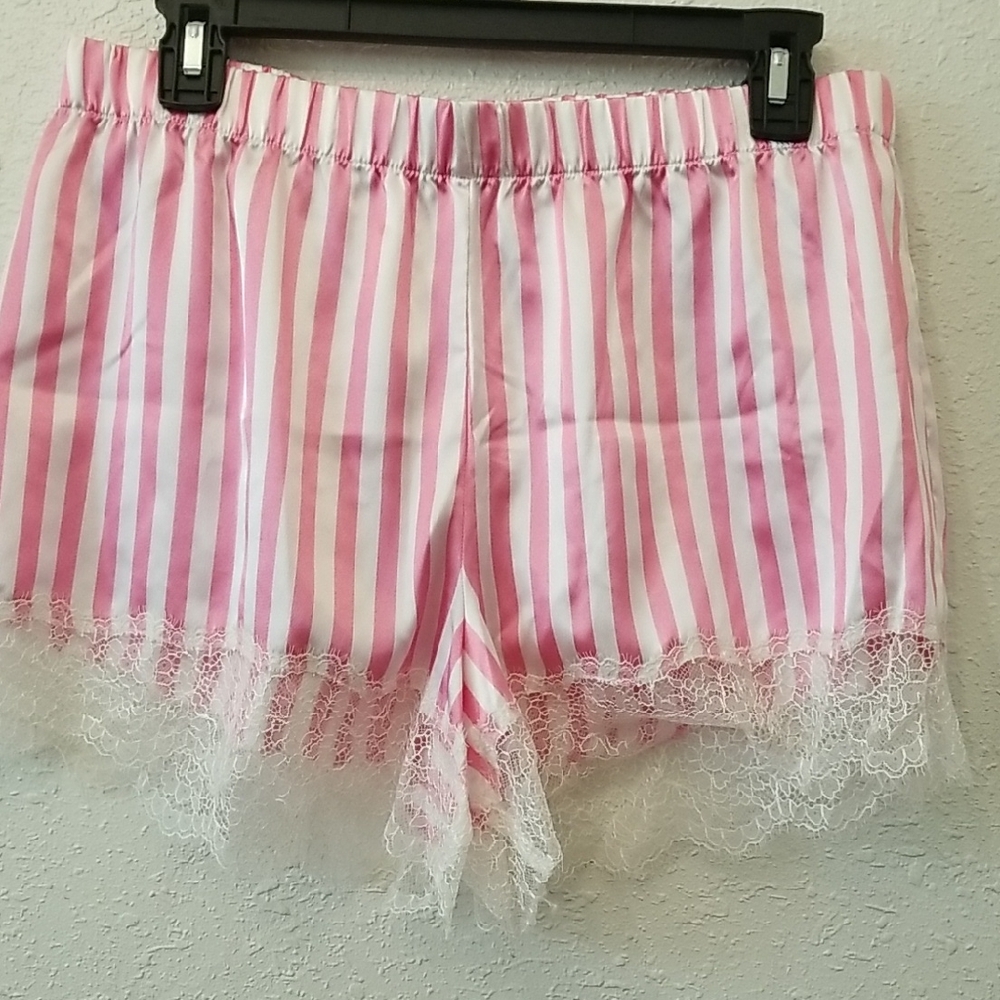 Victoria's Secret Pink Striped Lace Trim Pajama Shorts